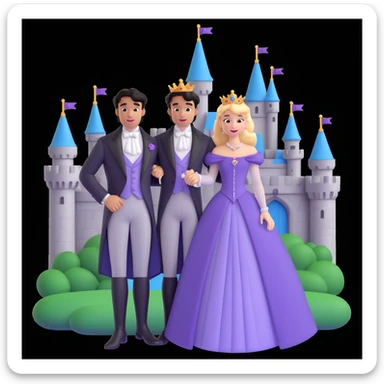 prince and princess Disney dress close up photo in castle background sticker