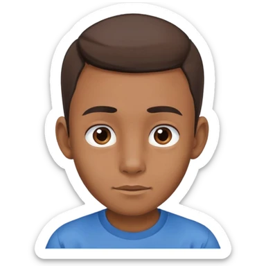 make an emoji of face of a young 11 year old boy wearing blue plain t-shirt and brown skintone with strait hairs and big ears and eye brows sticker