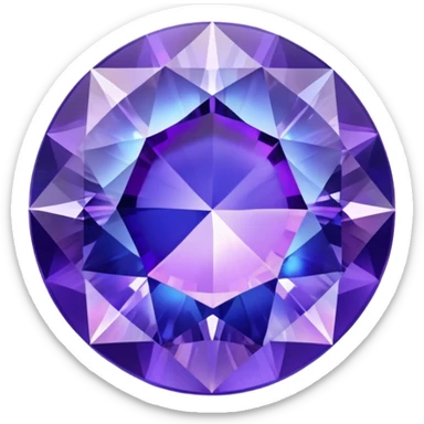 Round brilliant cut tanzanite gemstone with holographic iridescence showing blue and purple hues sticker
