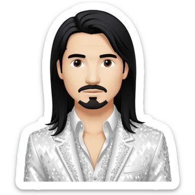 Kevin Richardson from Backstreet Boys with long black hair, white sequin outfit sticker