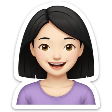 a girl genuinely feeling happy so so so much laughing so hard with her eyes folded black hair asian gorl sticker
