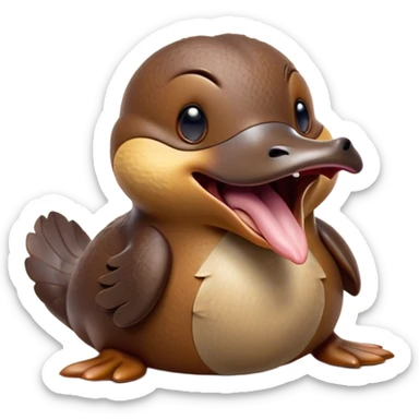 Cinematic Cute Yawning Platypus Portrait Emoji, Head tilted slightly with a dramatic, wide-open yawn, showcasing a soft, textured brown fur with a relaxed duckbill and droopy eyes in drowsy contentment, Simplified yet irresistibly adorable features, highly detailed, glowing with a soft, cozy glow, high shine, relaxed yet expressive, stylized with a touch of quirky charm, bright and endearing, soft glowing outline, capturing the essence of a sleepy yet affectionate platypus, so drowsy it feels like it could float out of the screen and curl up for a nap! sticker