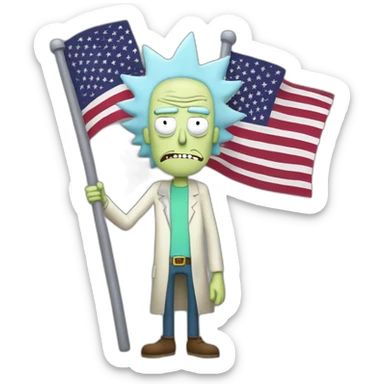 rick from rick et morty with a usa flag in his arms sticker