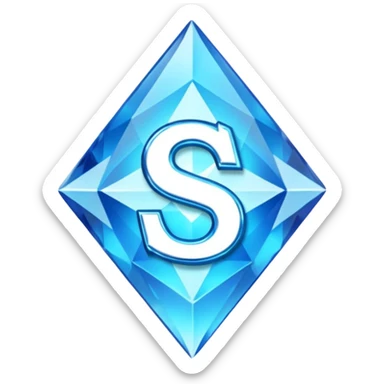 Create a custom emoji badge featuring a stylized, glossy letter “S”. Style it after the Diamond rank from League of Legends. Use crystalline blue tones, sharp reflections, faceted textures, and a high-end glowing frame.
 sticker