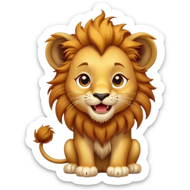 Cinematic Comical Lion Cub Portrait Emoji, Head tilted dramatically with an exaggeratedly amused expression, featuring a striking tawny Fur with a flamboyant mane and wide, expressive amber eyes filled with playful disbelief, Simplified yet hilariously expressive features, highly detailed, glowing with a slightly sassy glow, high shine, dramatic yet playful, stylized with an air of cheeky jungle mischief, bright and endearing, soft glowing outline, capturing the essence of a spirited and over-the-top Lion Cub, so meme-worthy it feels like it could roar its way into internet fame instantly! sticker