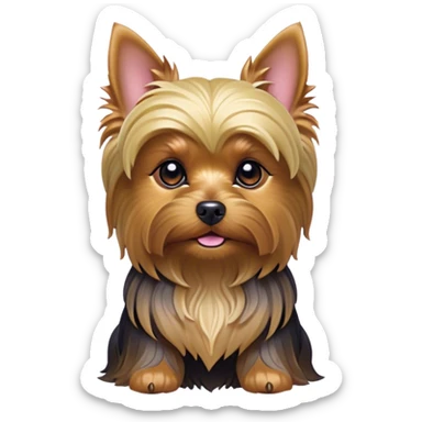 Cinematic Noble Yorkshire Terrier Portrait Emoji, Exuding refined charm and dignified poise, with a lustrous, silky fur in rich, deep hues, alert eyes and a confident expression, simplified yet exquisitely detailed, glowing with a soft, aristocratic radiance, high shine, embodying intelligent grace and classic elegance, soft glowing outline, capturing the essence of a regal Yorkshire Terrier ready to rule the screen with effortless sophistication! sticker