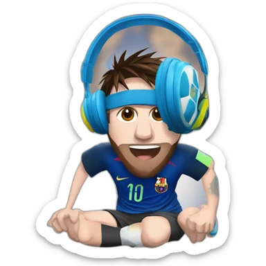 messi levantando la copa del mundo con auriculares gamer sticker