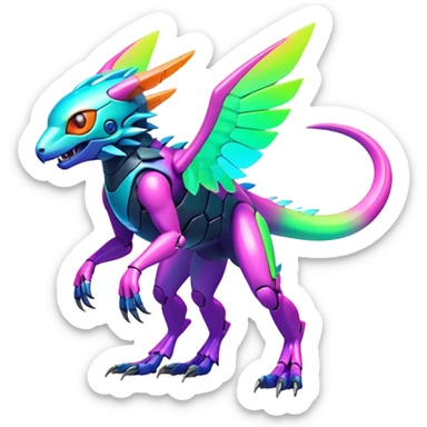 Tropical futuristic lush warm-colored modern colorful neon-colored cyber-Fakémon-Digimon-Trico-Vernid-creature sticker