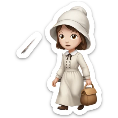 handmaids tale style woman burning house down walking away from house. shes wearing the nun hands maid tale hat cant see her face with brown hair  sticker