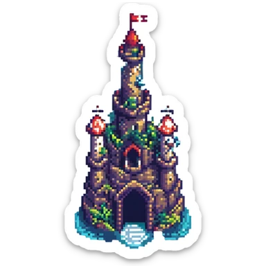 underwater sea castle, pixel art style sticker