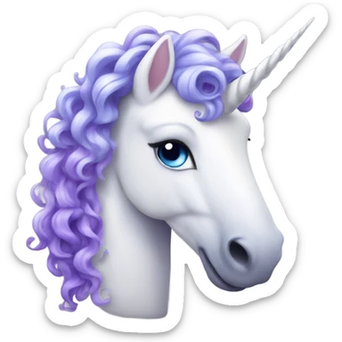 white unicorn with purple curly hair and blue eyeshadow  sticker