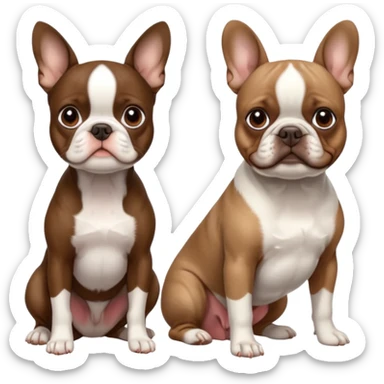 Skinny brown colored Boston terrier and pure white colored French bulldog sticker