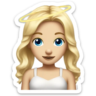 blonde hair blue eyed girl with an angel halo above head  sticker