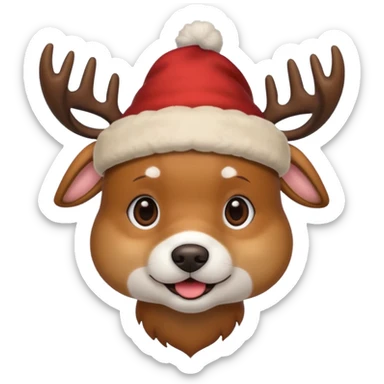 Dog in new yaer deer hat sticker
