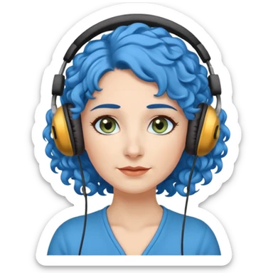 blue haired earringed heaphone wearing middle aged woman very very curly long haired and hazel small eyes sticker