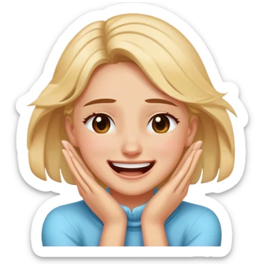 Girl laughing/crying with hands crossed over her neck sticker