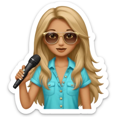 long haired woman with summer clothes and sun glasses holding microphone sticker