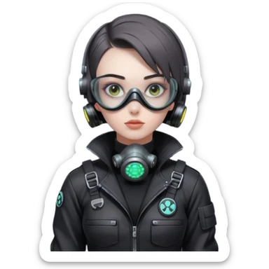 cyberpunk gasmask girl programmer buzzcut hair sticker