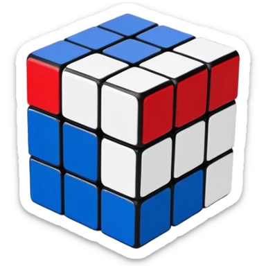 A minimalist 3x3 Rubik's Cube with only blue, red, and white colors, clean iOS emoji style, simple design sticker