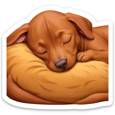 Meme-Worthy Cute Sleeping Vizsla Portrait Emoji, Head resting peacefully with a contented smile, showcasing a sleek, athletic build and a luxuriously soft rust and gold Fur, eyes shut in a serene nap, Simplified yet hilariously adorable features, highly detailed, glowing with a soft, drowsy light, high shine, relaxed and utterly lovable, stylized with an air of playful laziness, bright and heartwarming, soft glowing outline, capturing the essence of a comically sleepy companion, so meme-worthy it feels like it could instantly become the next viral sensation of adorable slumber! sticker