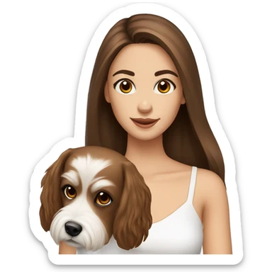 beautiful woman, straight long medium brown hair, brown eyes With Maltese dog sticker