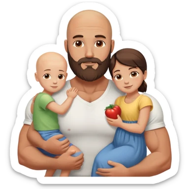 Muscular Bald man with a beard embracing his young beautiful brunette wife and their 3 sons sticker