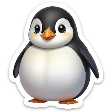 Cinematic chubby penguin, round fluffy body, tiny beak and feet, soft glowing feathers, gentle happy eyes, slightly tilted head, warm and irresistibly cute. sticker