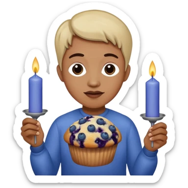 Blueberry Muffin celebrating birthday. Make sure it actually looks like a muffin with candles. Somebody holding it  sticker