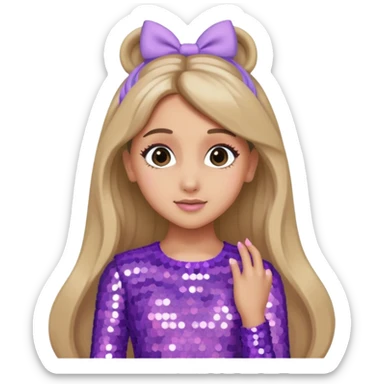 Ariana Grande with long dark blonde hair, lavender pink sequin outfit sticker