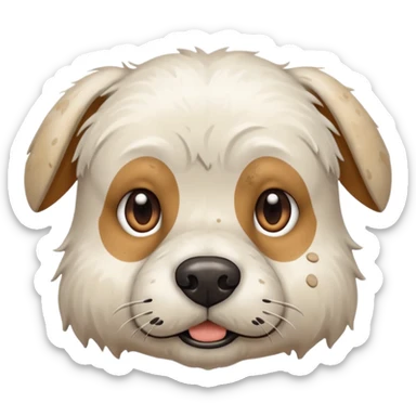 very muddy and dirty white dog face that doesnt look like pattern sticker