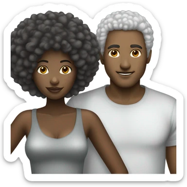 Black girl with Afro and white guy with gray hair no mustache couple  sticker