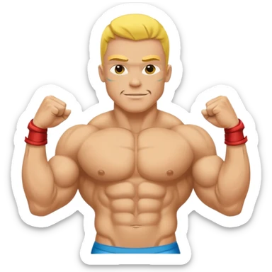 bodybuilder doble biceps possing; complete body; yellow skin; no wrist bands; wearing a speedo sticker