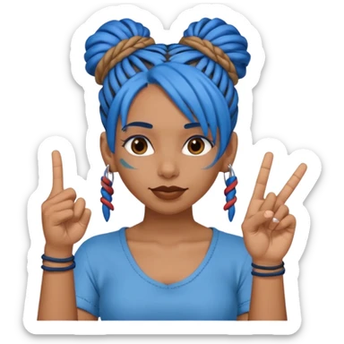 brown girl with blue dreads in a bun giving peace sign and middle finger sticker