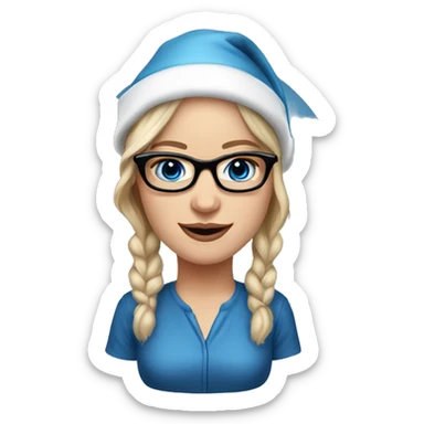Realistic Jennifer Lawrence wearing black glasses and blue eyes. Wearing a red santa hat  sticker