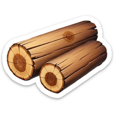 two logs, one propped up sideways on the bottom log, with a sparkle in the foreground. the log should not have a hole in the center. two logs only. sticker