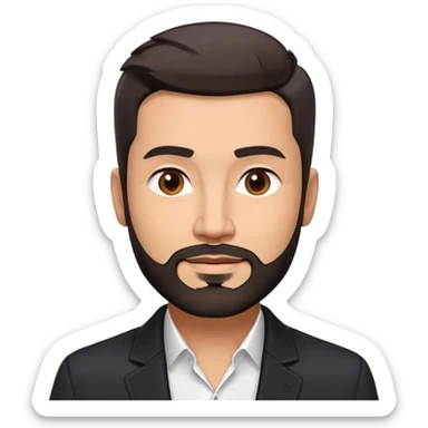 Good-looking broad-shouldered TV host in his mid-40s with light brown skin, short black hair with defined fade, light scruff beard, square face with pronounced jawline, friendly expression, open black jacket, white shirt with open collar and no tie sticker