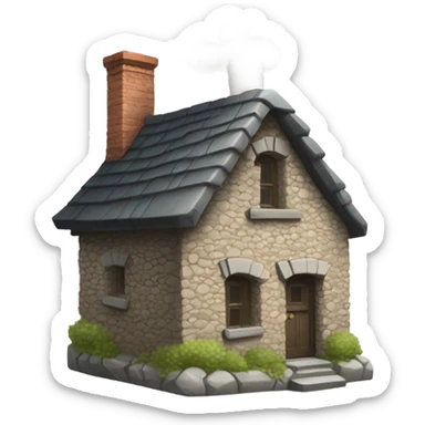 Stone cottage house with smoke coming out the chimney sticker