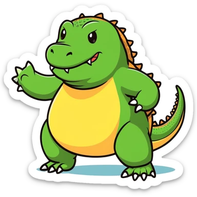 A fat komodo dragon with a bloated stomach, mid-hiccup with its body bouncing slightly from the hiccup sticker