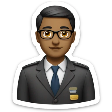 "Create an emoji of a smart and professional public servant. Features: short black hair, round glasses, calm and confident expression. Keep the style clean and minimalistic." sticker