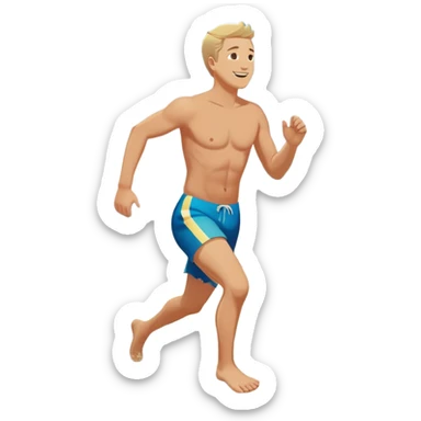 A white man running into the ocean, paisaje embracing the waves and the moment. The sun shines warmly, and the water sparkles, symbolizing the joy of creating fun and appreciating life’s simple moments. Their footprints in the sand fade as they fully immerse themselves in the present. sticker