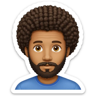 Medium brown skin man with beard and a curly small Afro fade sticker