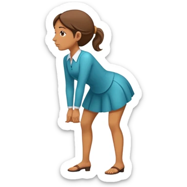 Woman bowing while standing on a huge nose sticker