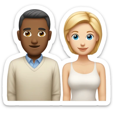Tan caucasian man with blue eyes and a low bun (brown hair) with strawberry blond German/Chilean woman with light skin and freckles. sticker