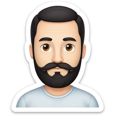 40 year old balding man with black hair, brown eyes, and a long beard with a mustache sticker