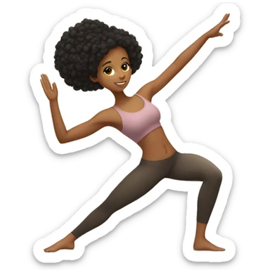 Tan girl curly black hair in yoga pose one leg tucked near groin sticker