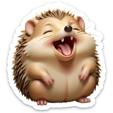 Cinematic Silly Yawning Hedgehog Portrait Emoji, Head tilted with a dramatic, wide-open yawn revealing a tiny, adorable snout and droopy quills, with sleepy, half-closed eyes, Simplified yet irresistibly cute features, highly detailed, glowing with a soft, cozy woodland light, high shine, relaxed yet humorously expressive, stylized with a dash of whimsical forest charm, soft glowing outline, capturing the essence of a drowsy yet endearing hedgehog that appears ready to stretch and yawn its way into your heart! sticker