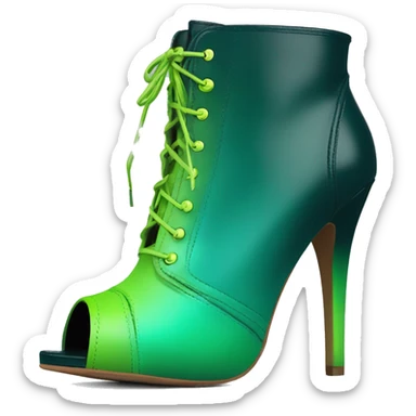 Realistic isolated top front view of a pair of dark teal,lime green,mint green and emerald green ombre high heel peep toe ankle bootie boots. sticker