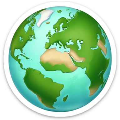 Earth globe with green continents shaped to form the number 8, iOS emoji style sticker