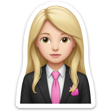 long haired woman with pink tie and blazer sticker