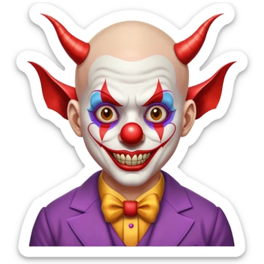 demonic clown wearing a leisure suit, bald with different horn styles sticker